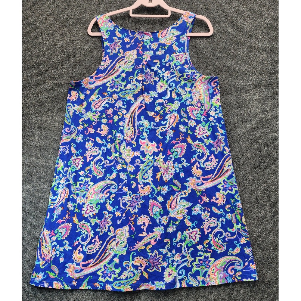 Lauren Ralph Lauren Paisley Sleeveless A-Line Cotton Shift Dress Blue Women's L - Picture 10 of 10